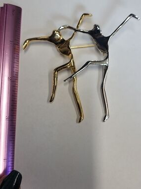 Two-Tone Dancer Brooch Pin - Gold & Silver